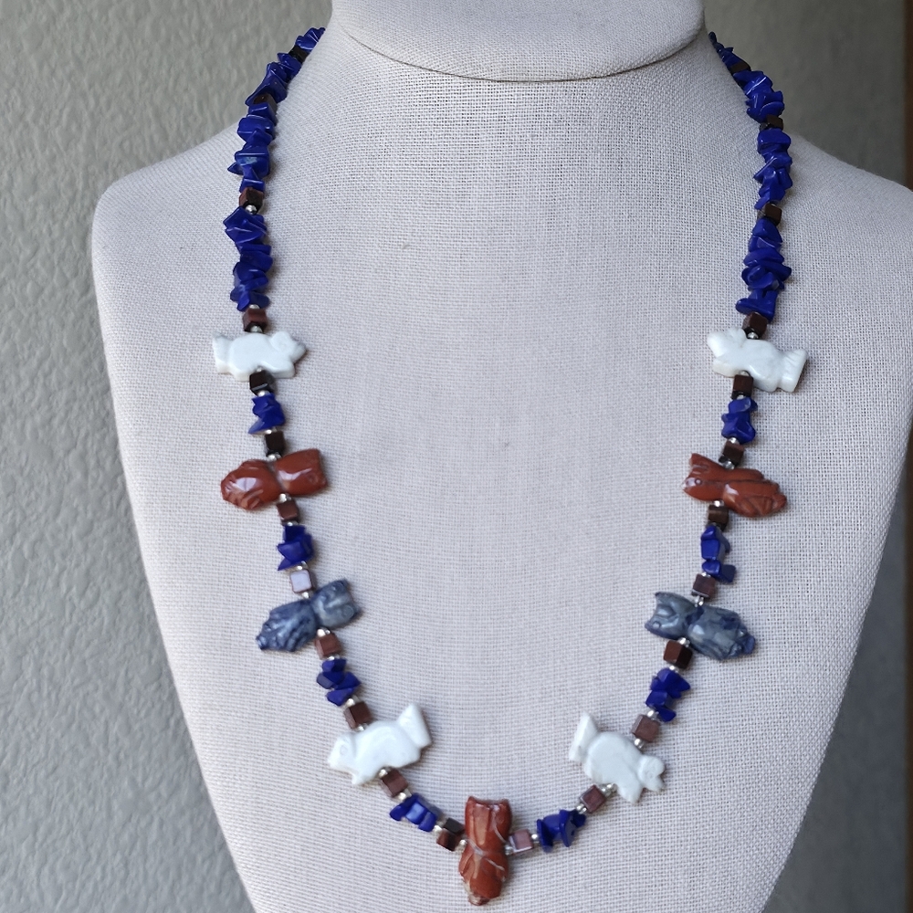 Stone Chip Carved Animal Fetish Style Necklace Boho Nature